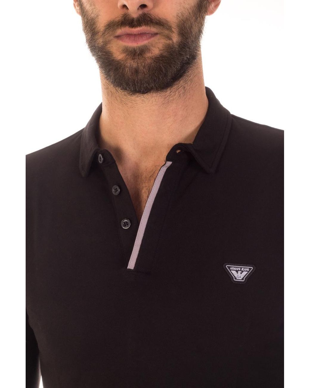 Armani Jeans Black Long-Sleeved Polo Shirt for men