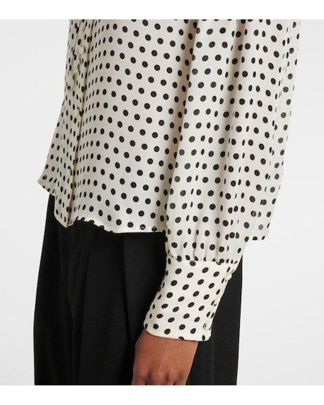 FRAME Black Fleet Polka-Dot Silk Blouse