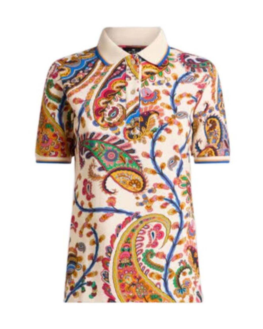 Etro White Floral Paisley Print Motif Stretch Pique Polo Shirt