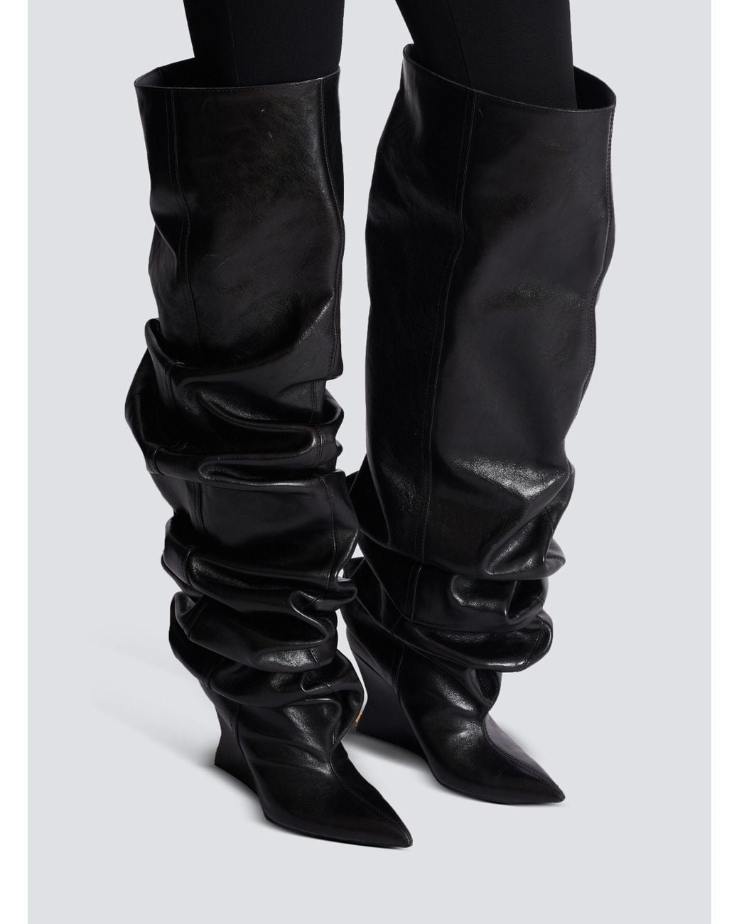 Balmain Black Wedge Thigh-High Boots