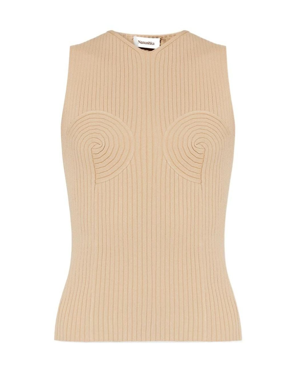 Nanushka Natural Shaped-Bustier V-Neck Knitted Top