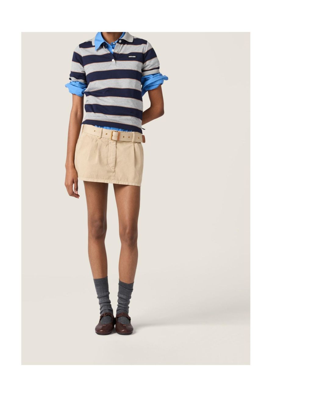 Miu Miu Natural Cotton Belted Mini Skirt