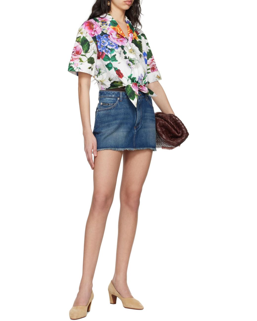 Dolce & Gabbana Blue Frayed Hem Denim Mini Skirt