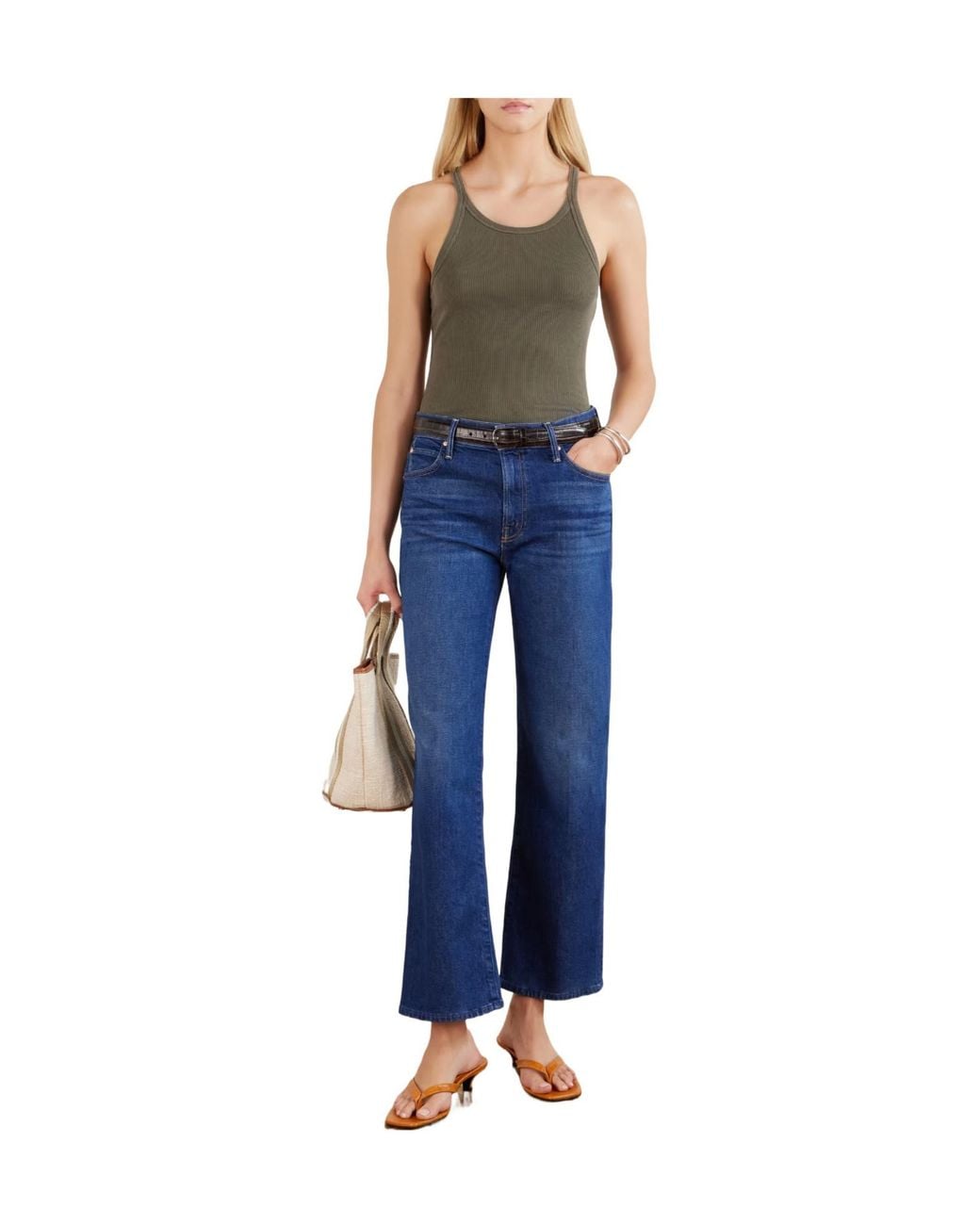 Mother Blue High-Rise Straight-Leg Jeans