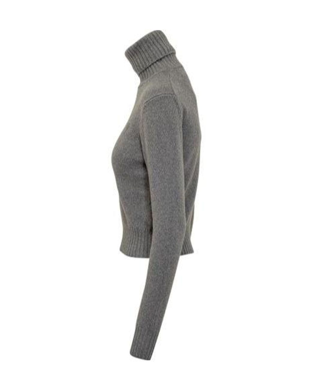 AMI Gray Cropped Cashmere Turtleneck Sweater With Ribbed Details