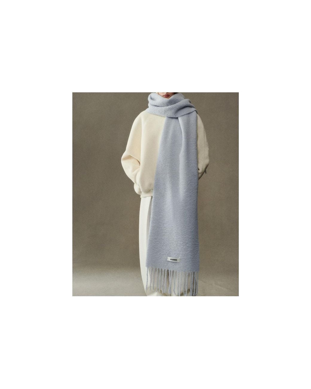 Jacquemus Blue Logo Patch Fringed Scarf