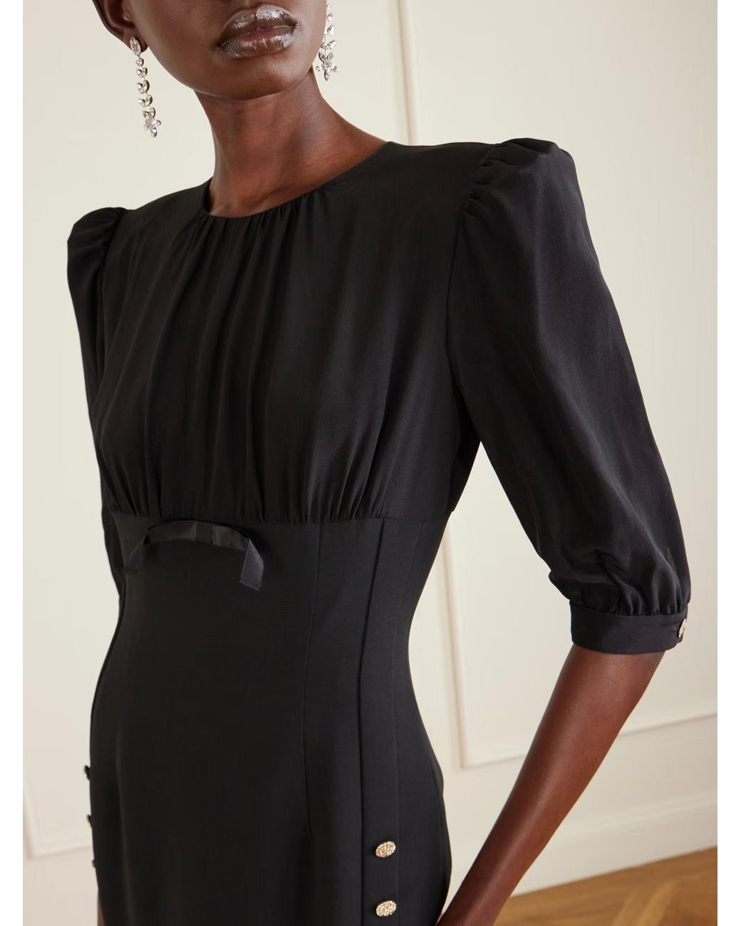 Alessandra Rich Black Bow-Knot Pleated Dress