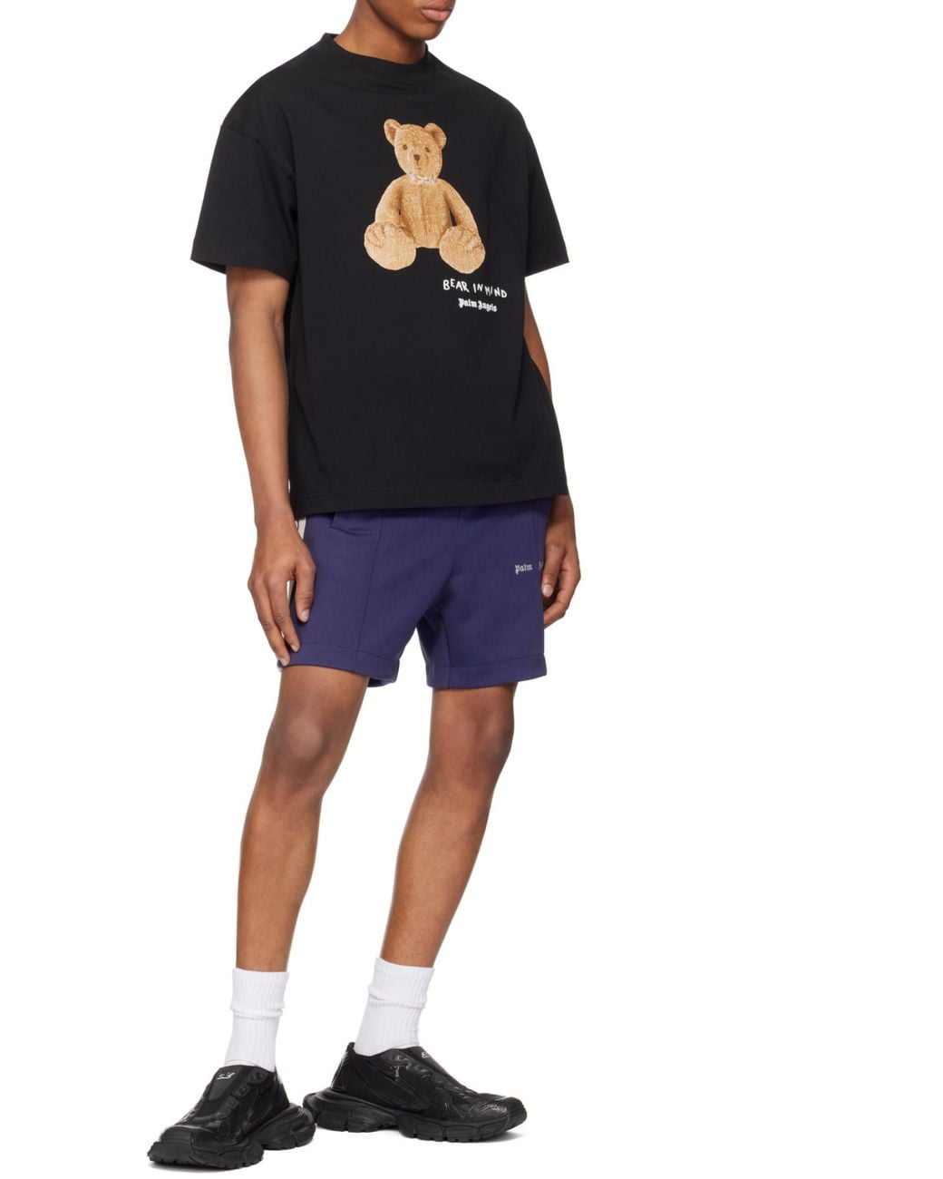 Palm Angels Blue Logo Embroidered Track Shorts for men