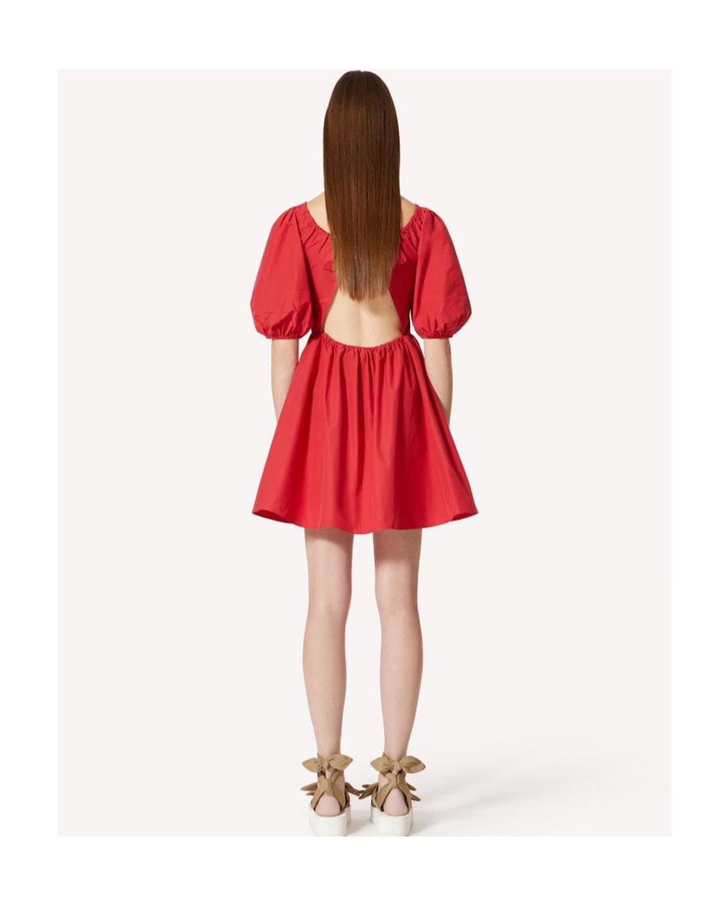RED Valentino Red Taffeta Puff Sleeved Dress