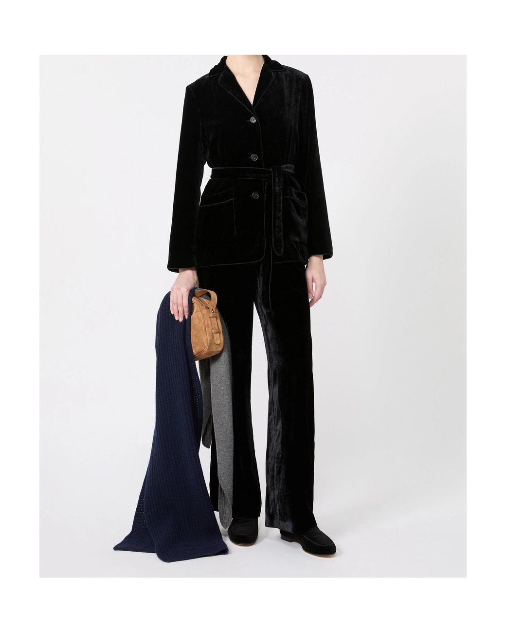 Weekend by Maxmara Black Velvet Palazzo Trouser
