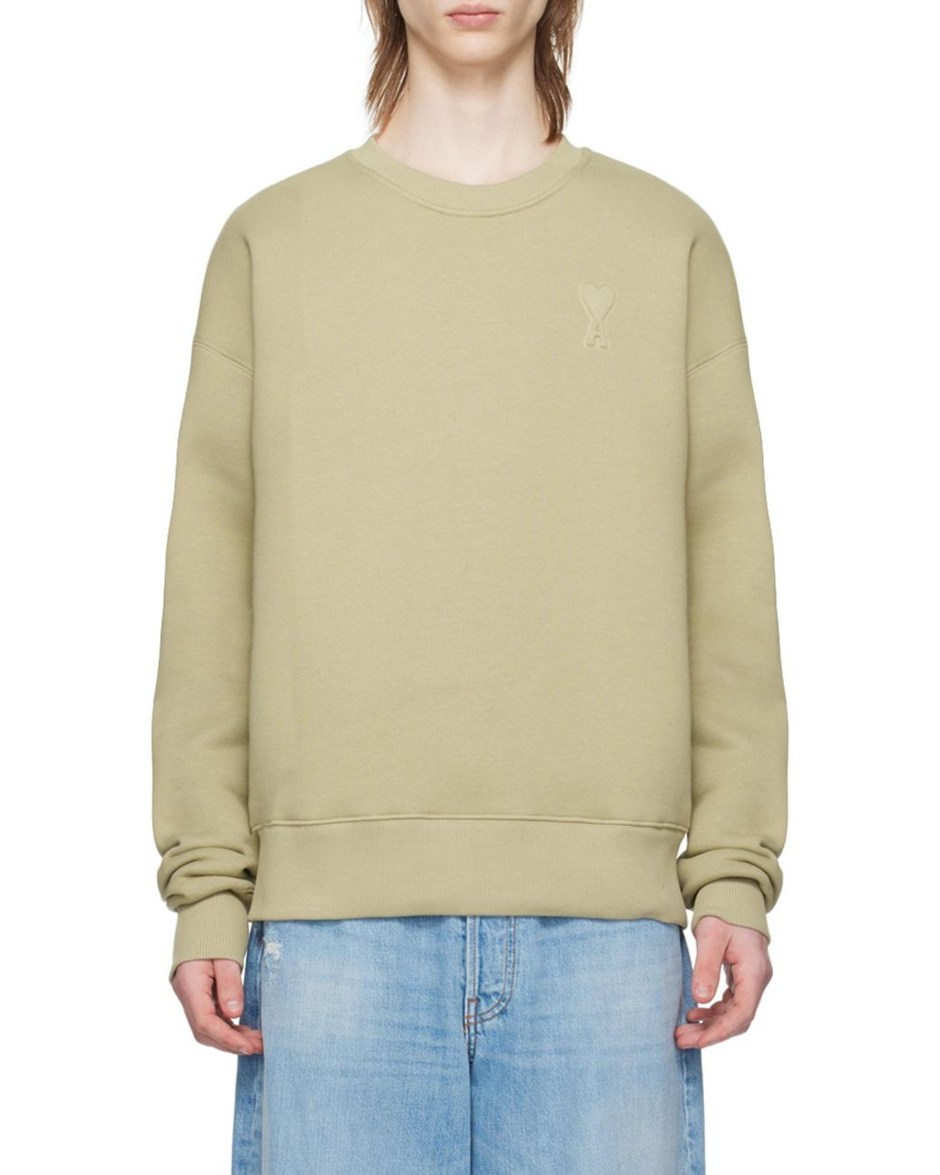AMI Natural Ami De Coeur Logo Embossed Crewneck Sweatshirt for men