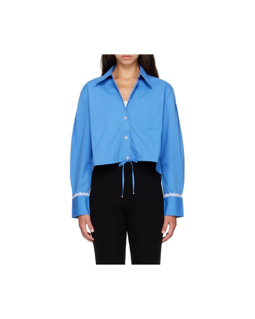 Ganni Blue Lace Trim Drawstring Shirt