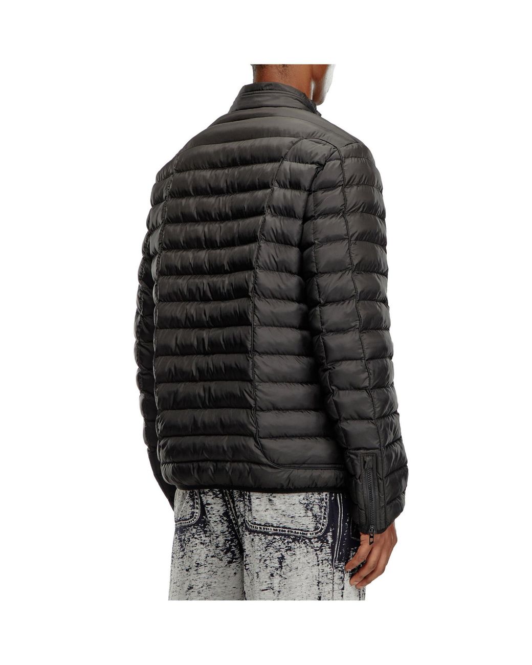 DIESEL Black Quilted Mock Neck Jacket for men