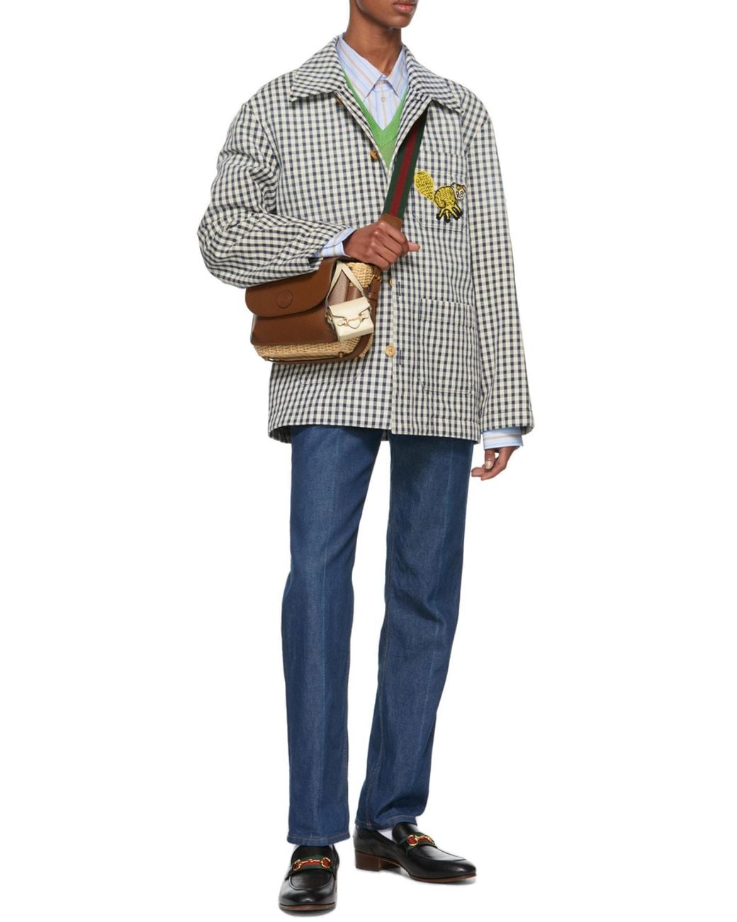Gucci Gray Gingham Patch-Detail Jacket for men