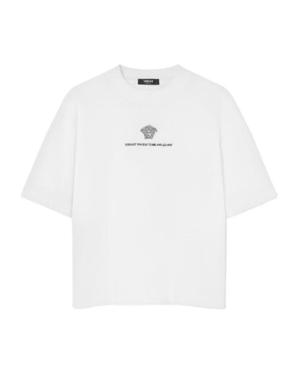 Versace White Medusa Milano Embroidered Crewneck T-Shirt for men