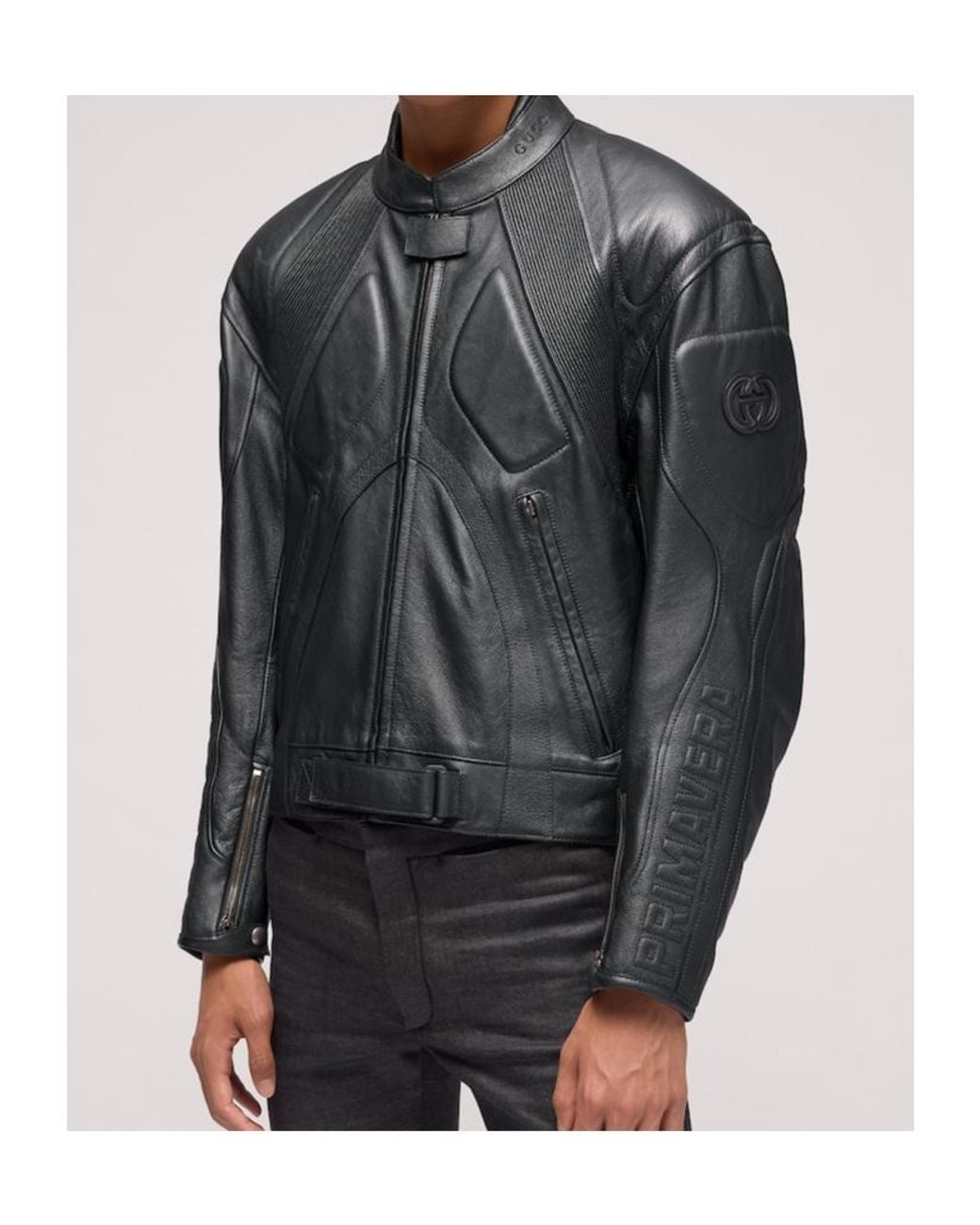 Gucci Gray Grainy Laminated Bull Leather Jacket for men
