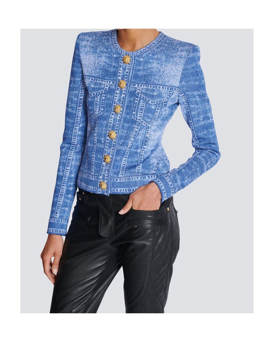 Balmain Blue Snap-Button Cardigan