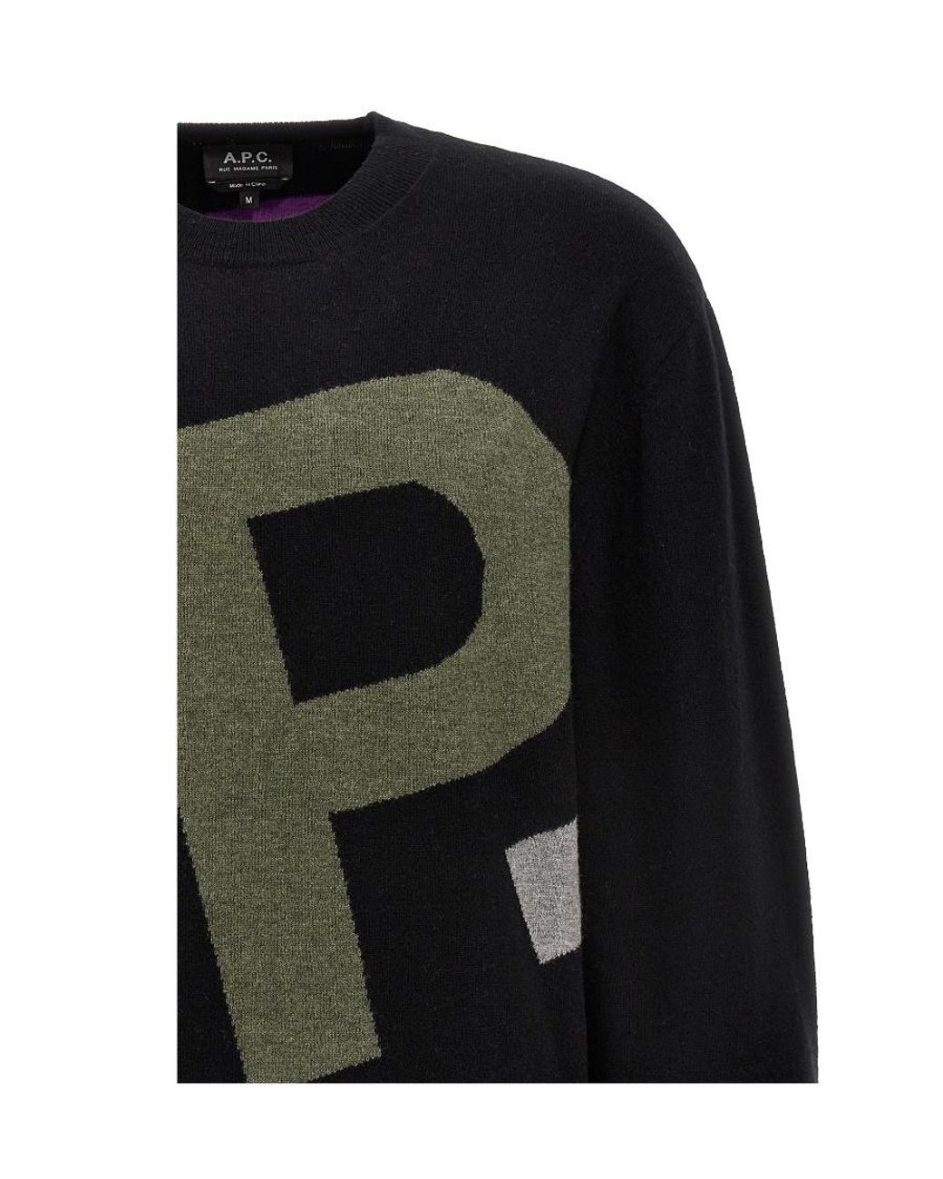 A.P.C. Black Logo Intarsia-Knitted Jumper for men