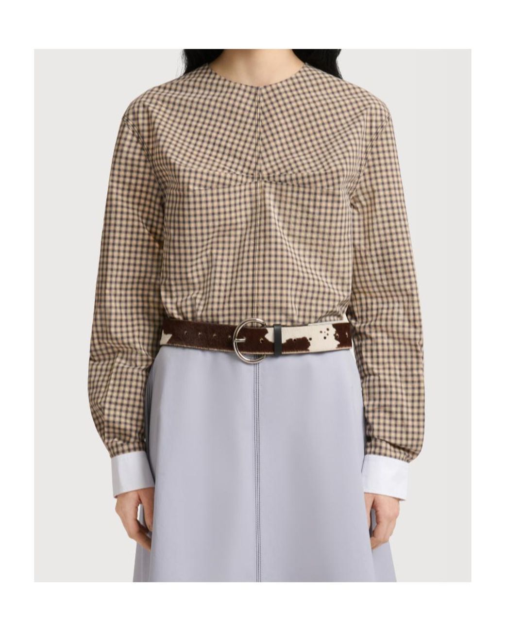 Marni Natural Checked Poplin Top With Ruched Front