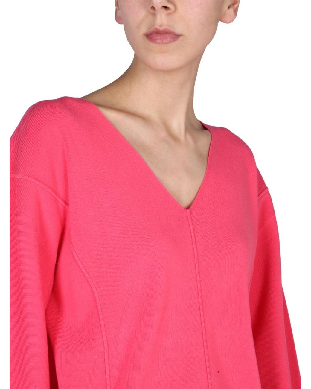 Helmut Lang Pink V-Neck Long-Sleeved Jumper