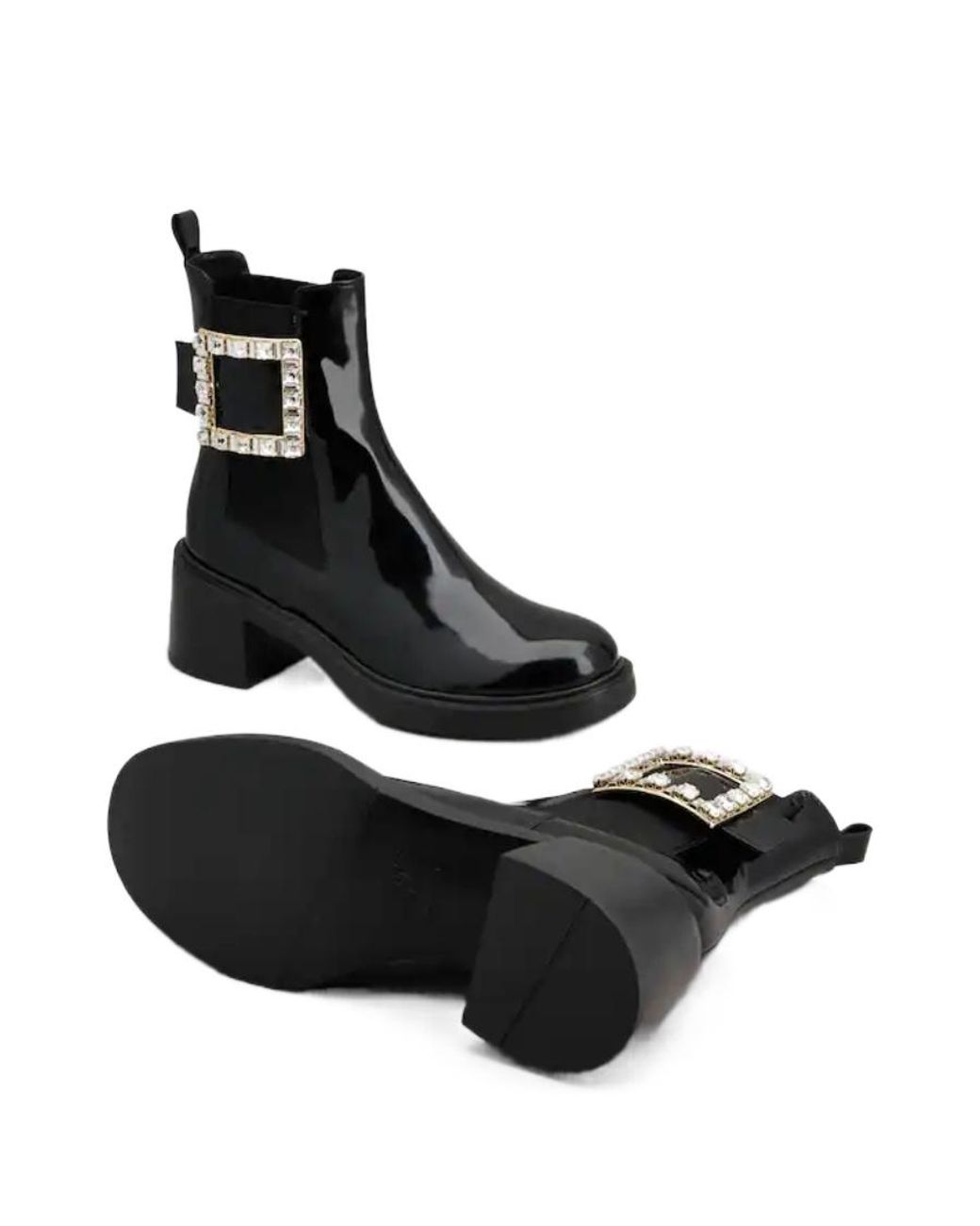 Roger Vivier Black Viv' Rangers Strass Buckle Chelsea Ankle Boots