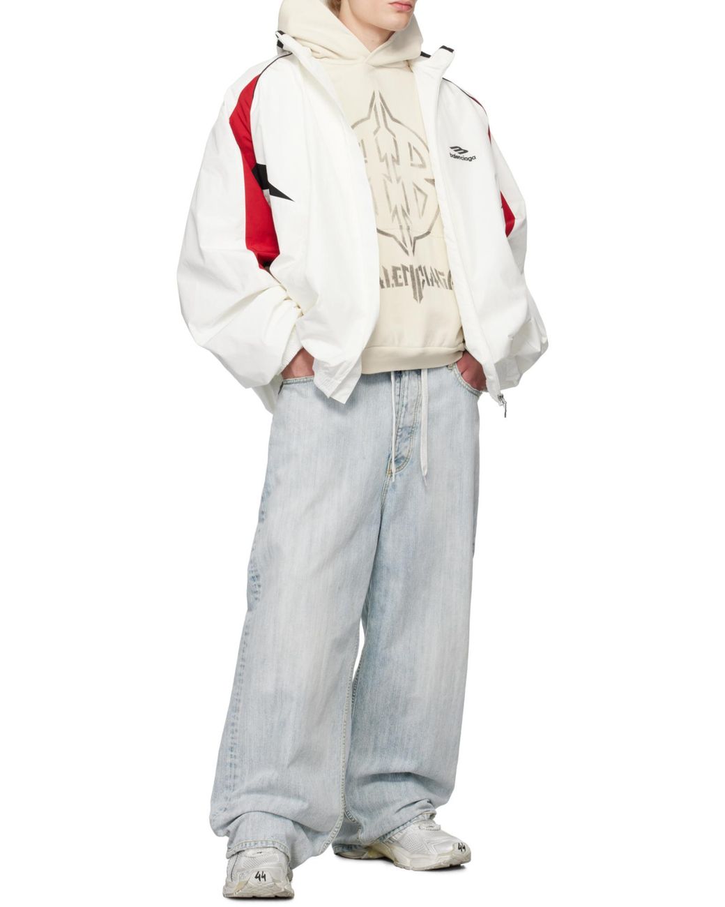Balenciaga White Drawstring Baggy Jeans