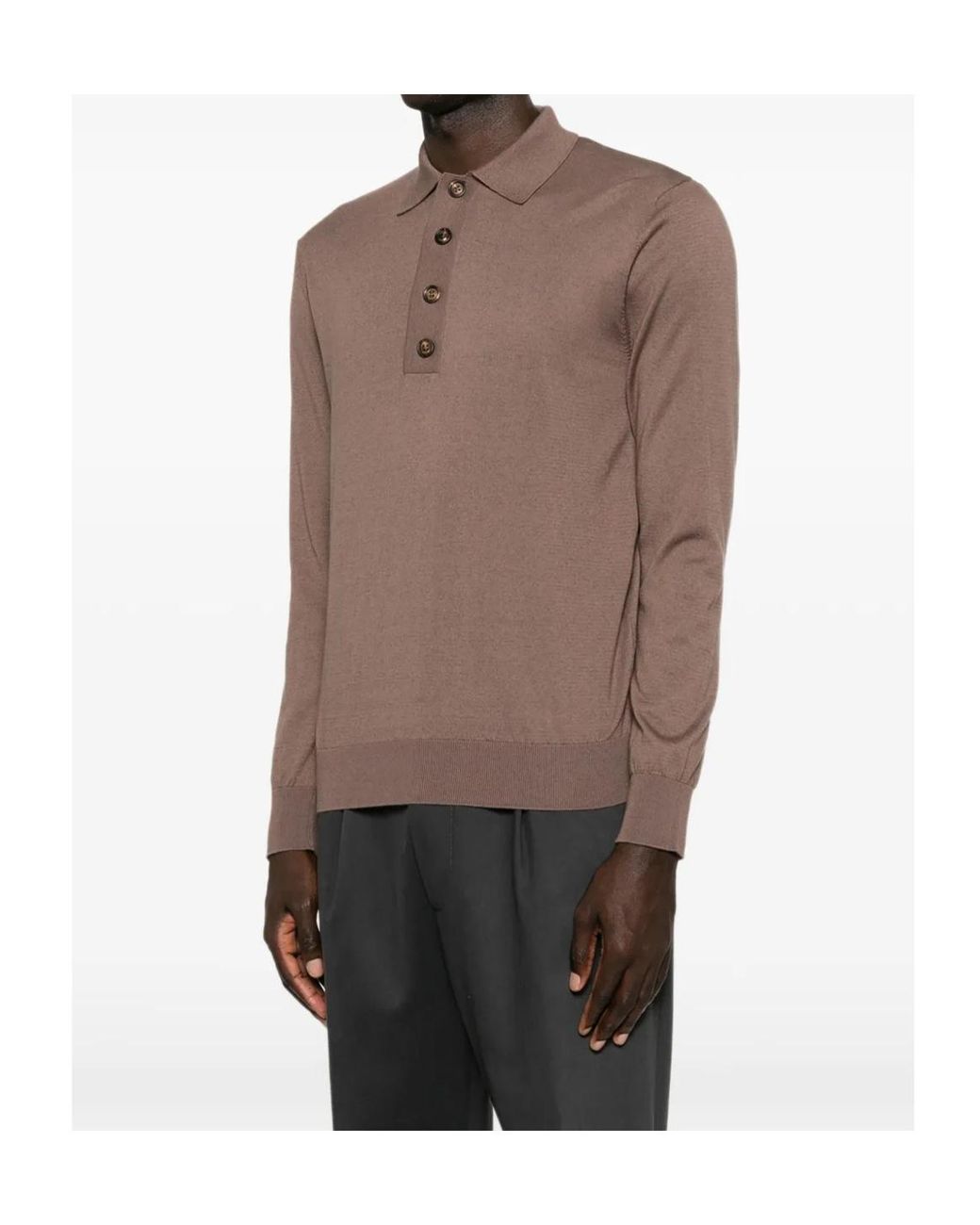 Eleventy Brown Long-Sleeve Polo Shirt for men
