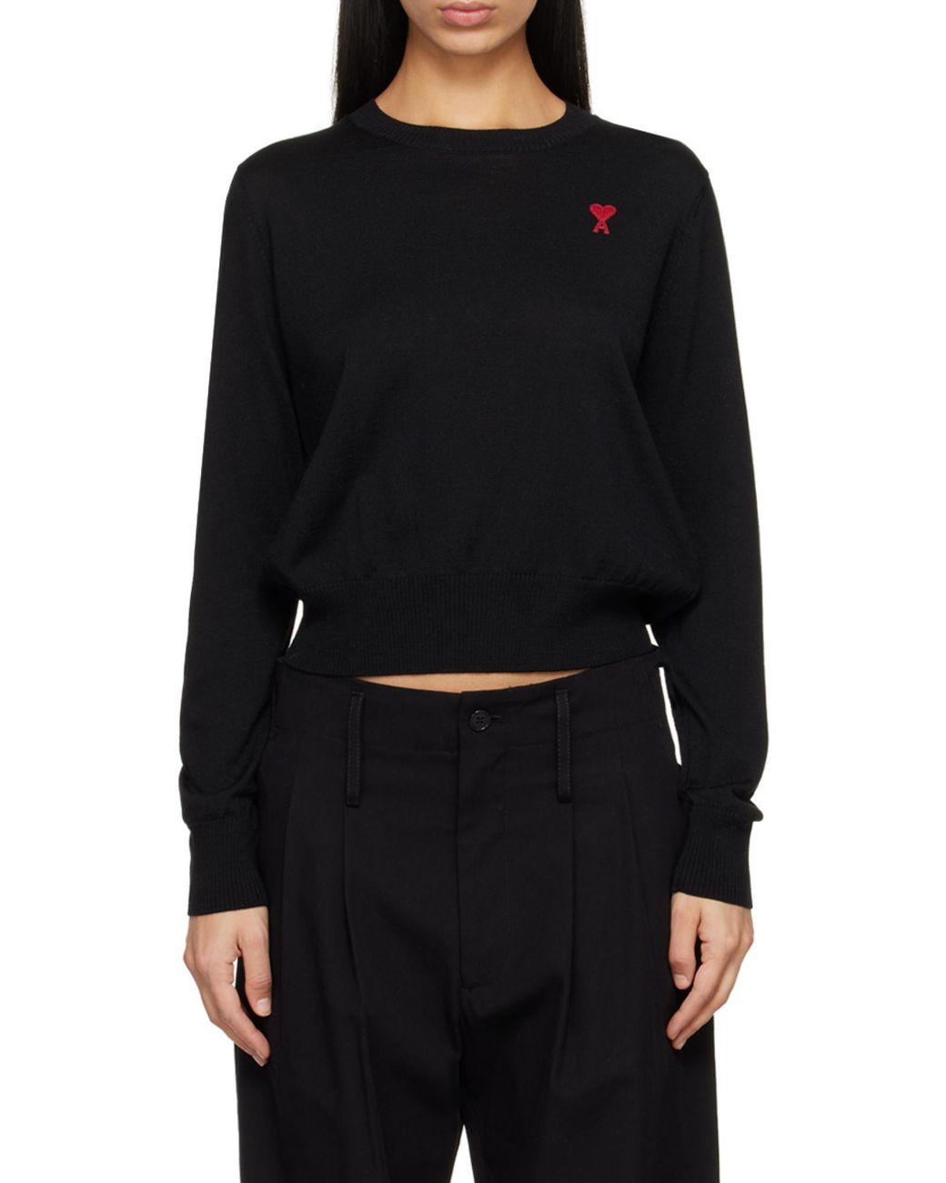 AMI Black Logo Embroidered Crewneck Jumper for men