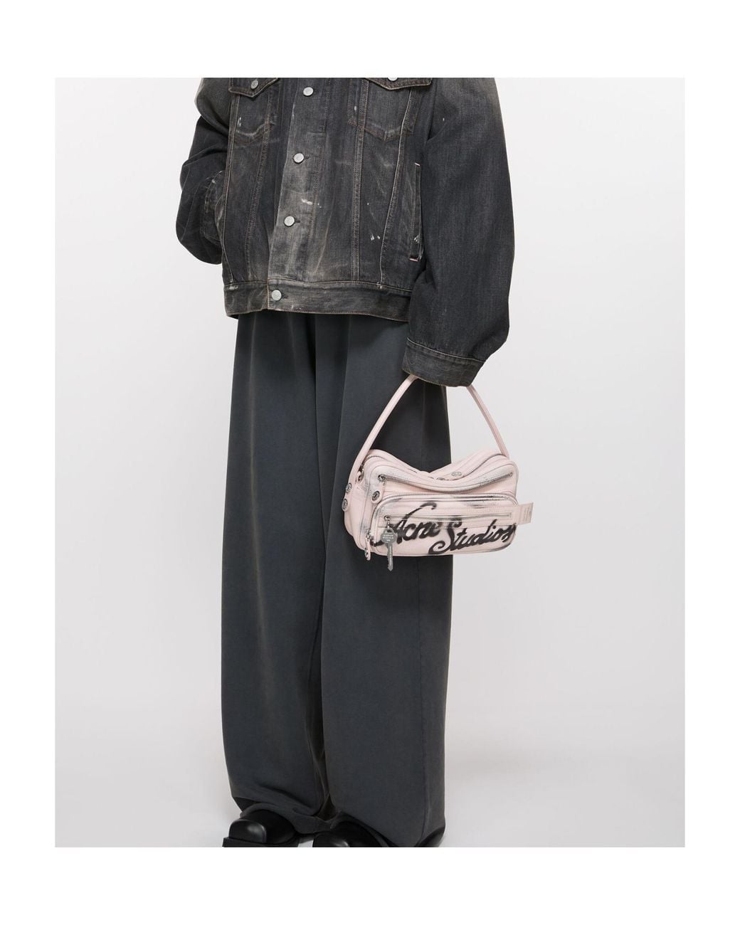 Acne Gray Logo-Print Shoulder Bag for men