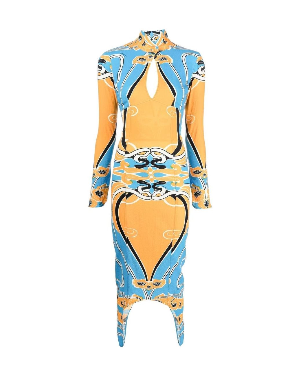 Patou Blue Cutout Printed Midi Dress