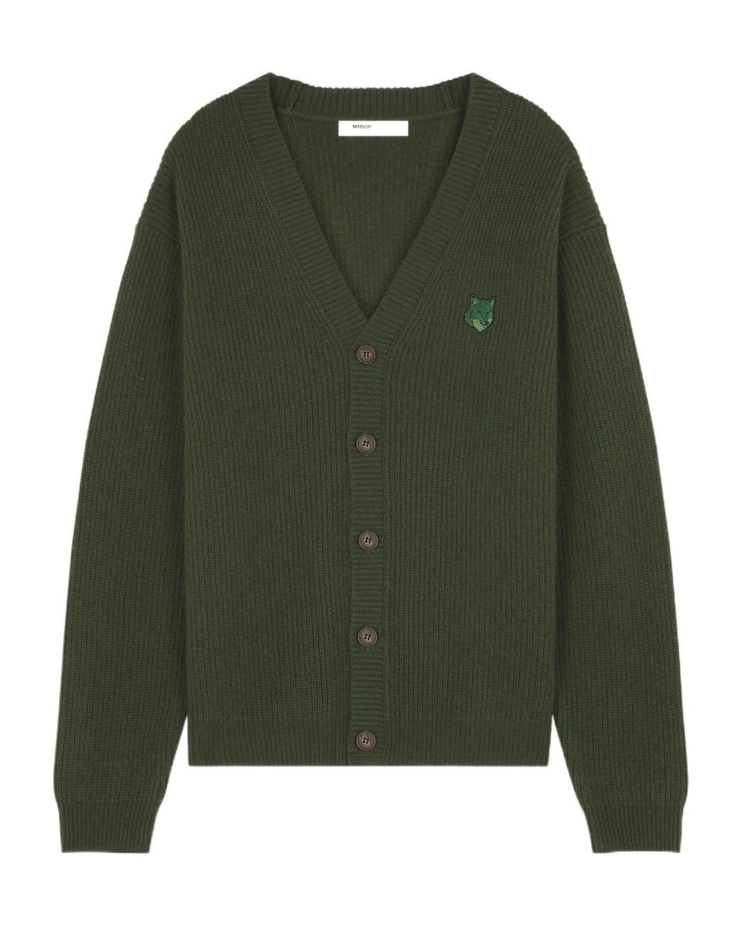 Maison Kitsuné Green Maison Kitsuné Bold Fox Head Patch Knitted Cardigan for men