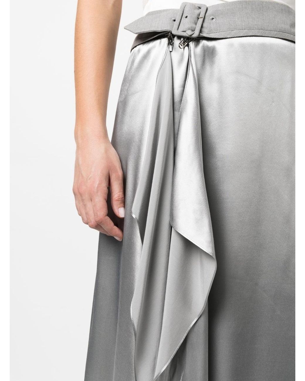 Fendi Gray Belted Ruffled Midi Skirt