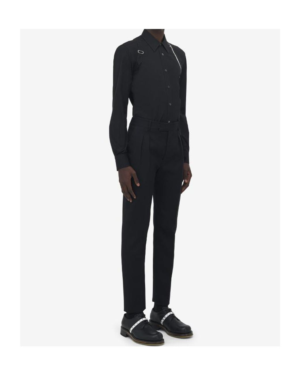 McQueen Black Pleated-Front Wool Trousers for men