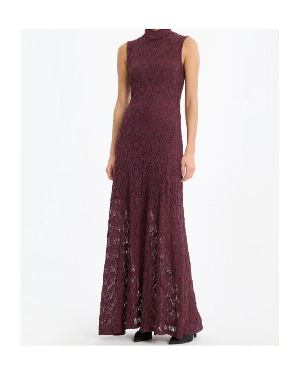 ROTATE BIRGER CHRISTENSEN Purple Lace Flared Maxi Dress
