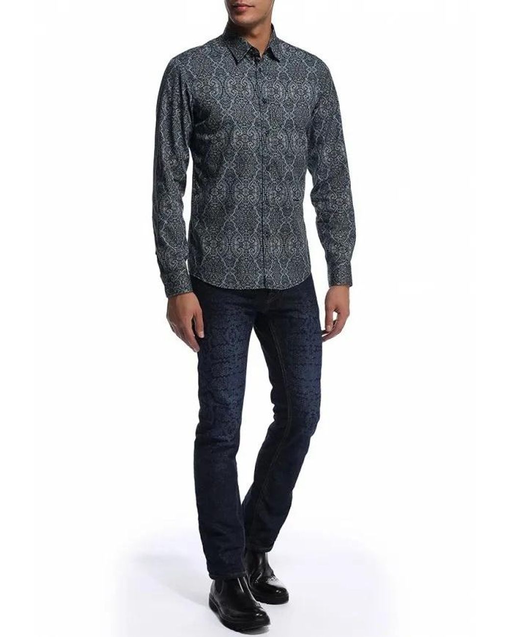 Just Cavalli Blue Printed Shirt for men
