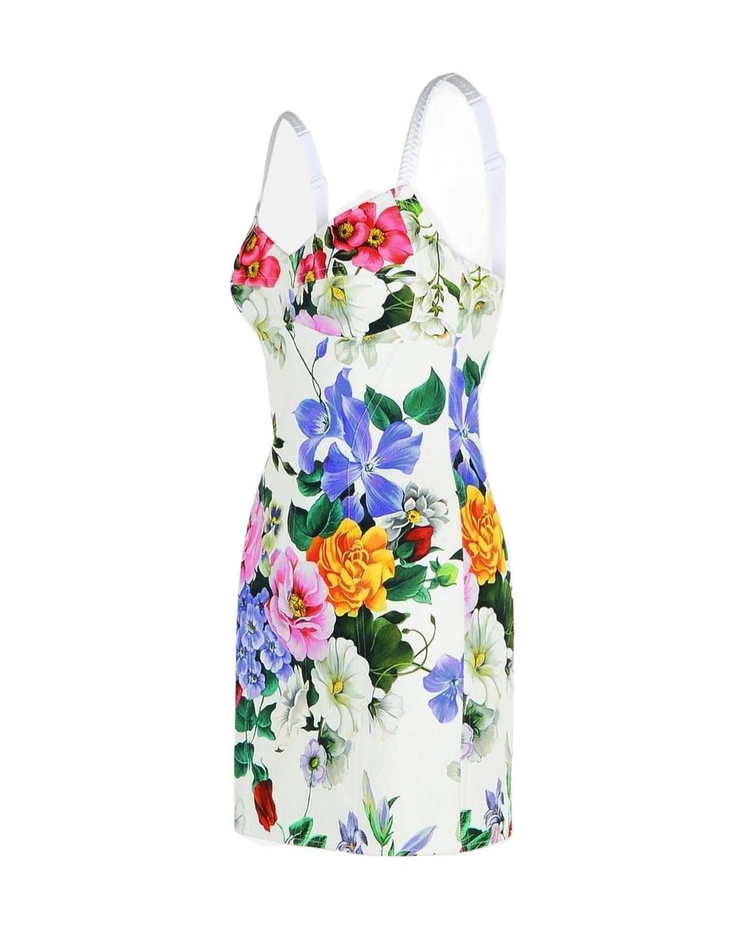 Dolce & Gabbana White Peony Printed Calf-Length Dress