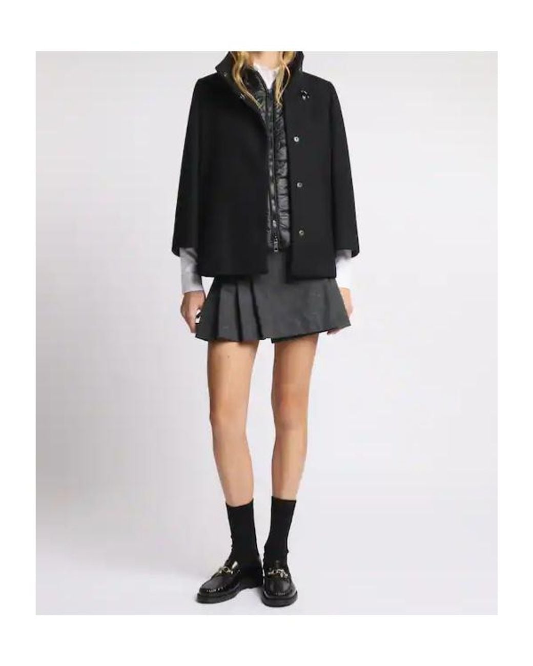 Fay Black Cape Wool Blend Coat