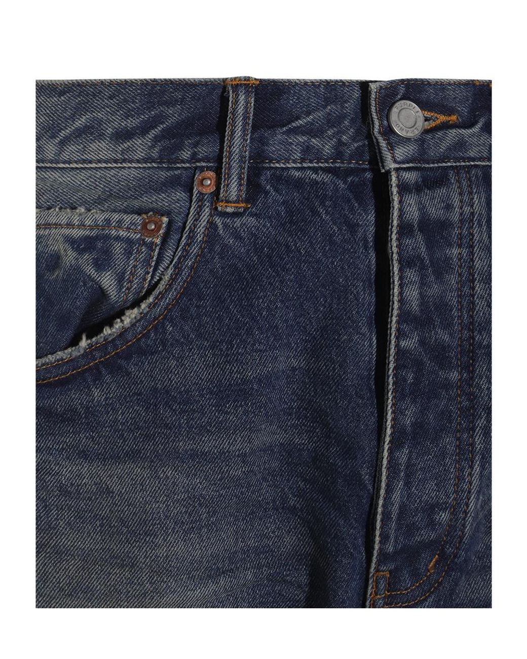 Purple Brand Blue Distressed Straight Leg Jeans for men
