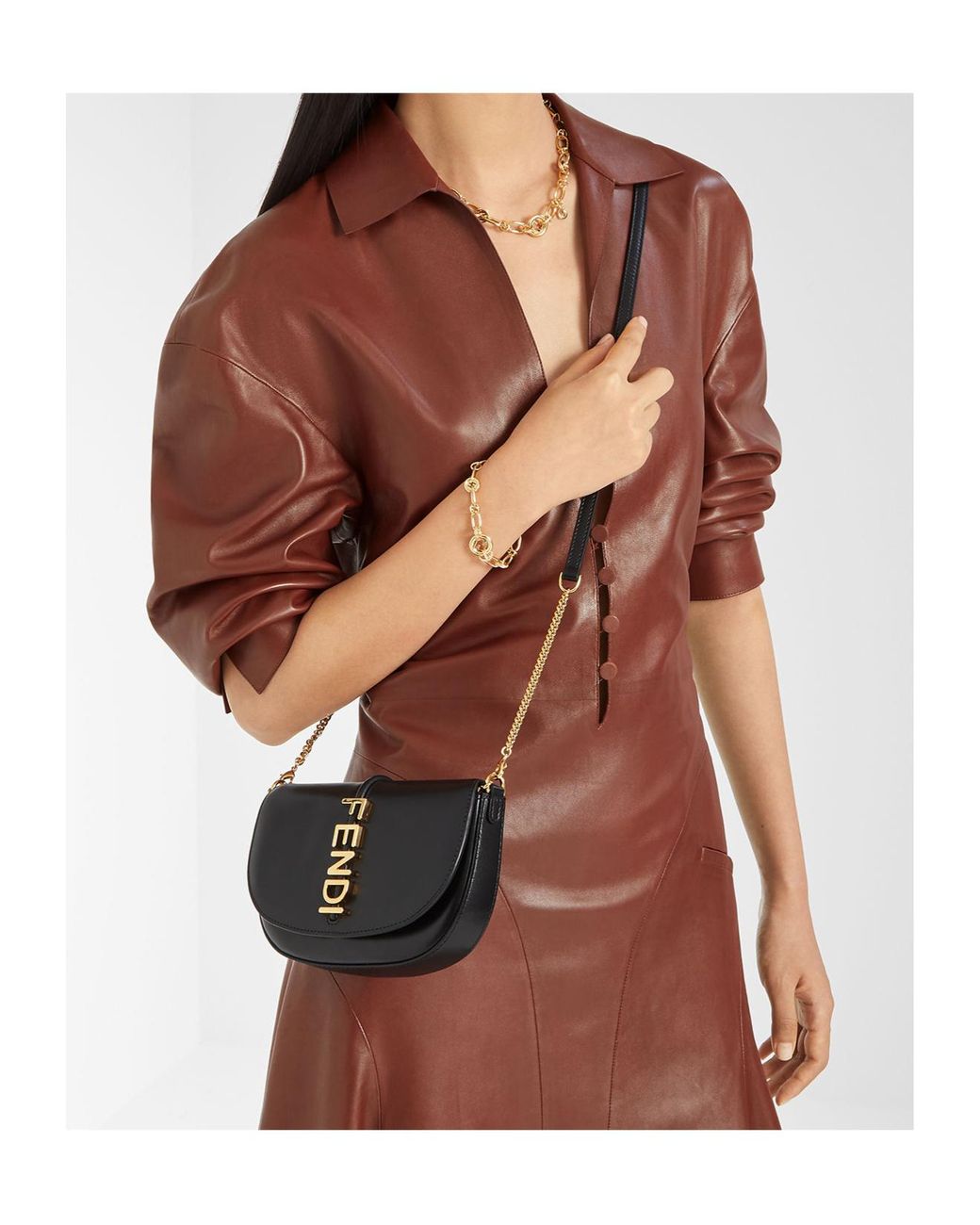 Fendi White Graphy Logo Lettering Chain-Linked Wallet
