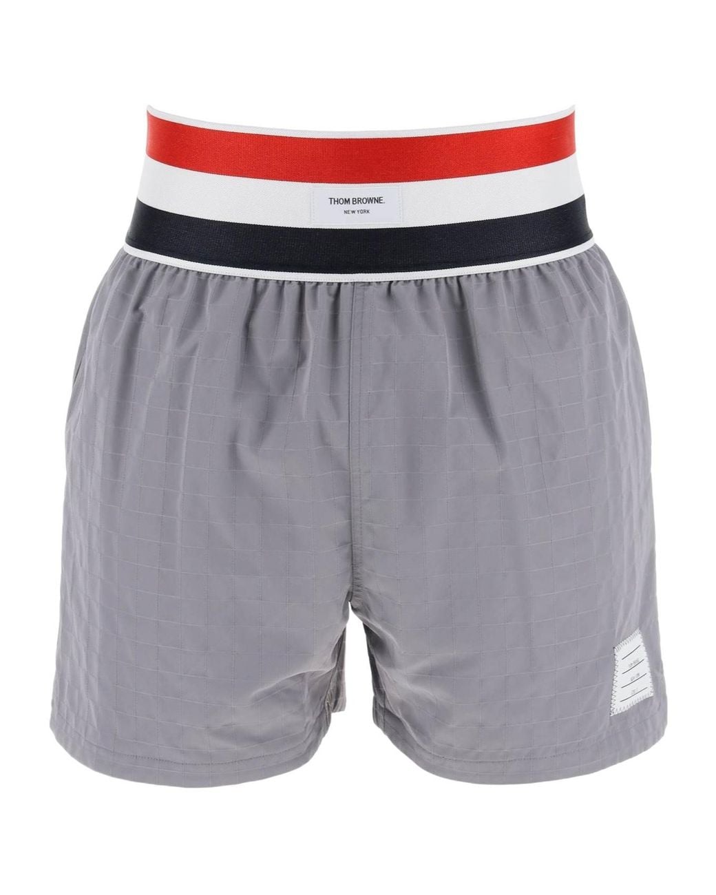 Thom Browne Gray Ripstop Logo Tag Bermuda Shorts for men