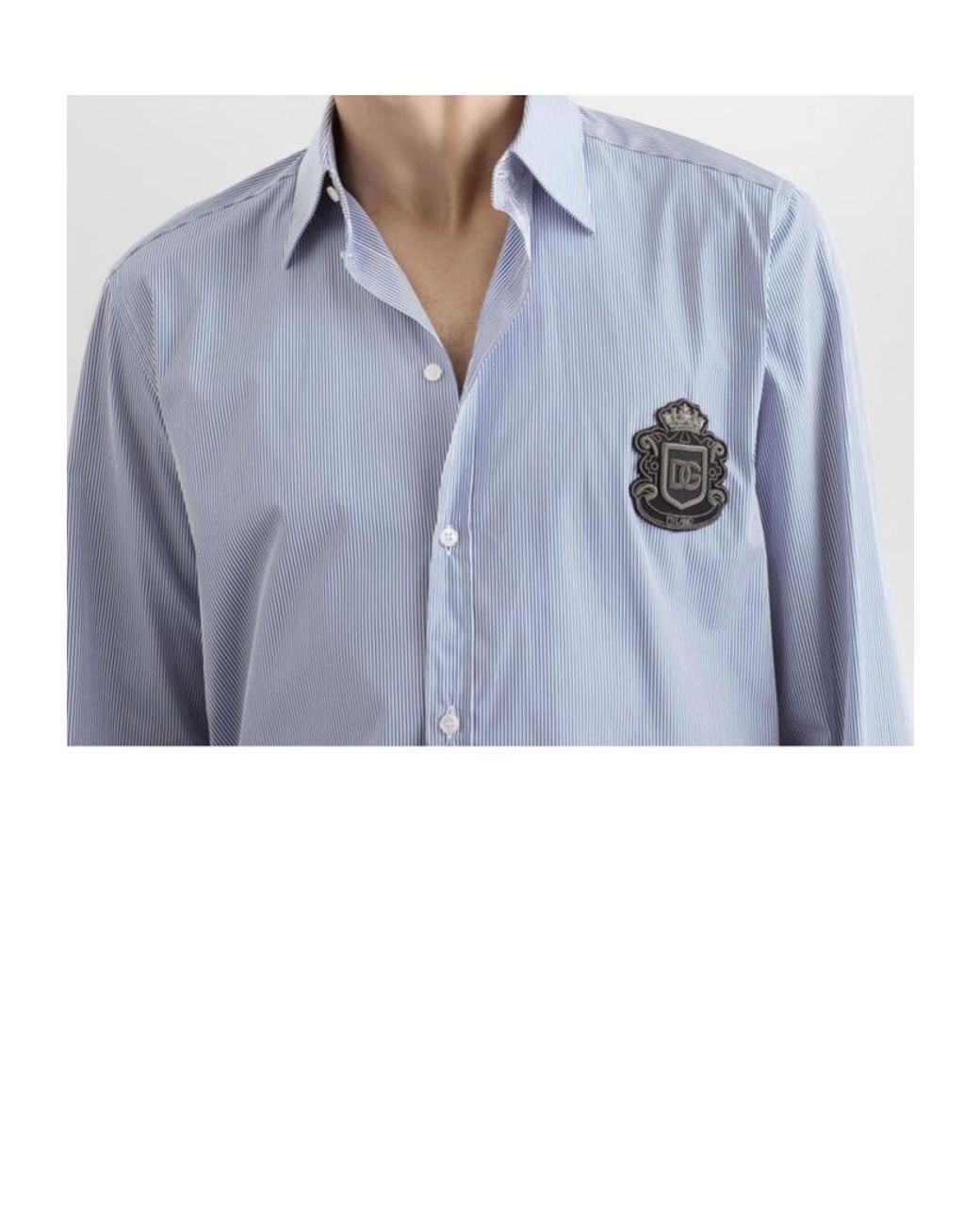 Dolce & Gabbana Blue Crest-Embroidered Striped Shirt for men