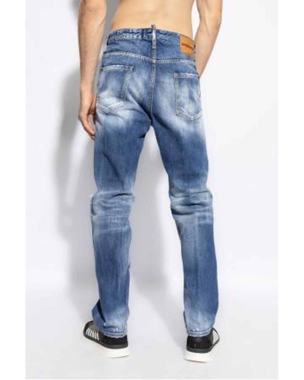 DSquared² Blue Distressed Straight-Leg Jeans for men