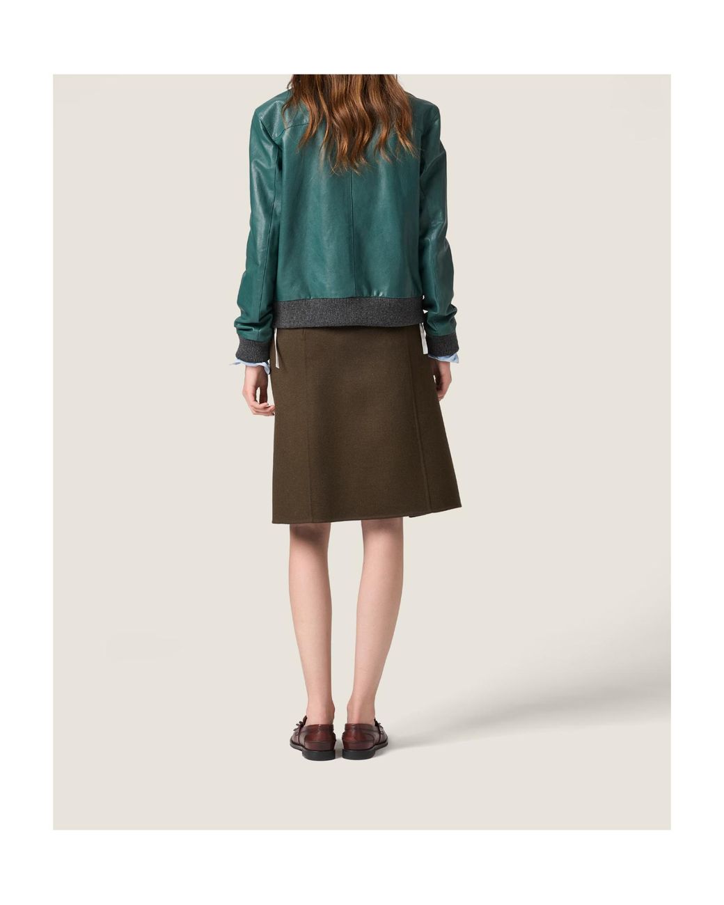 Miu Miu Green Long-Sleeved Leather Jacket