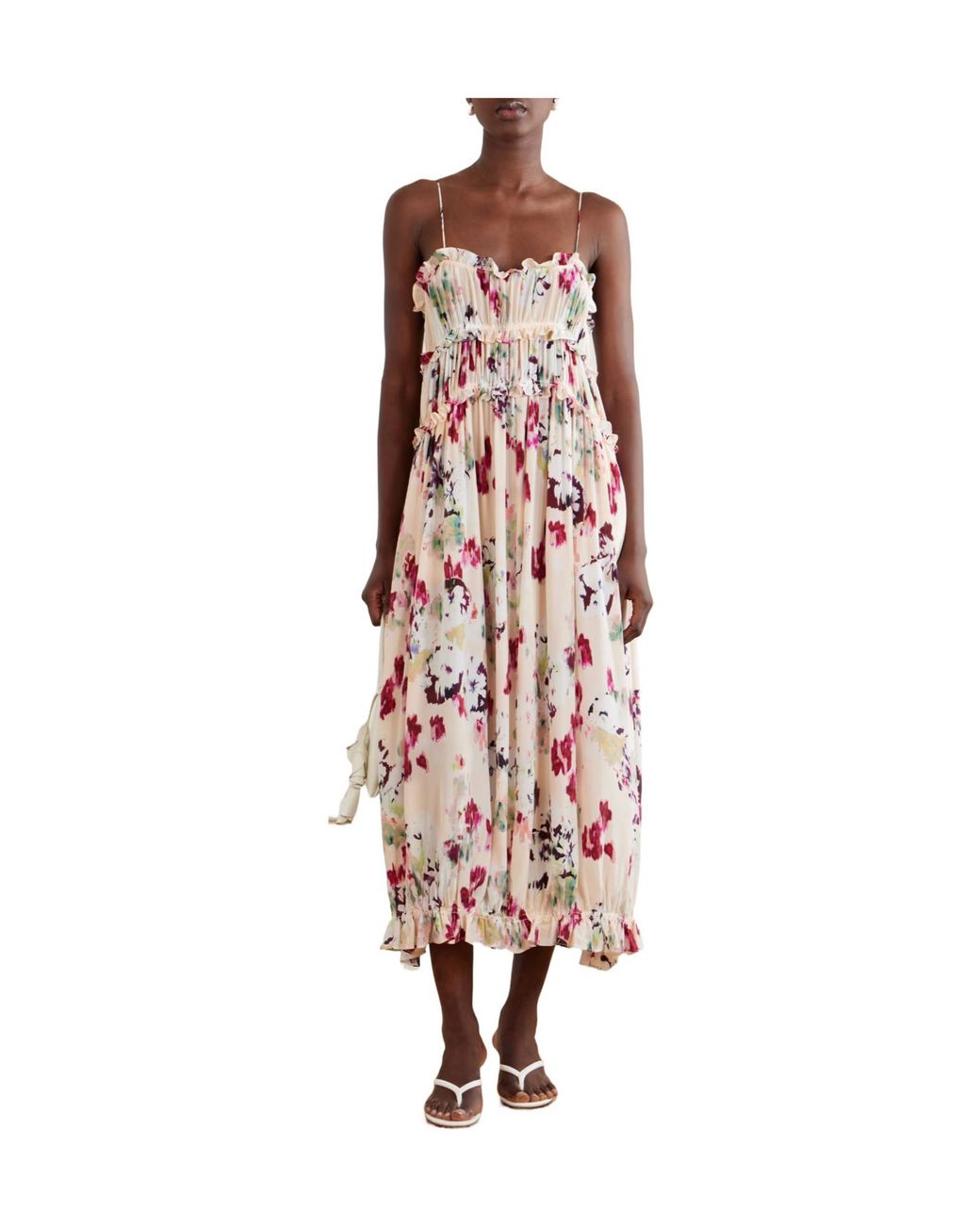 Ulla Johnson White Floral-Print Ruched Silk Maxi Dress