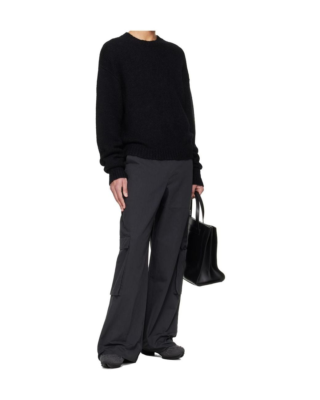 HELIOT EMIL Black Roan Alpaca Knit Crew Neck Sweater for men