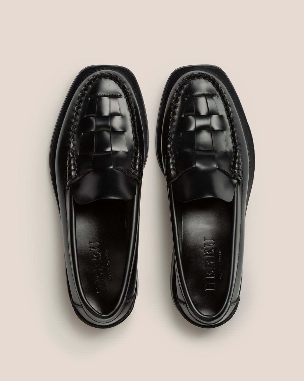 Hereu Black Nombela Woven-Designed Slip-On Loafers
