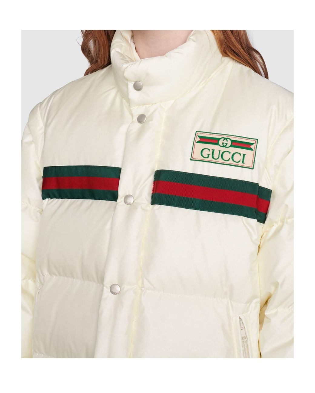 Gucci White Logo-Patch Padded Bomber Jacket