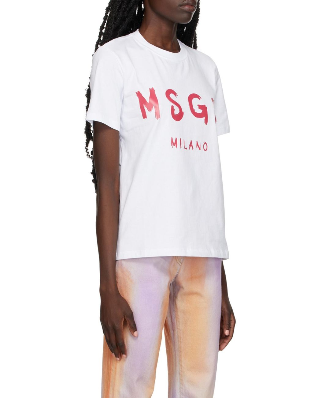 MSGM White Logo Printed Crewneck T-Shirt