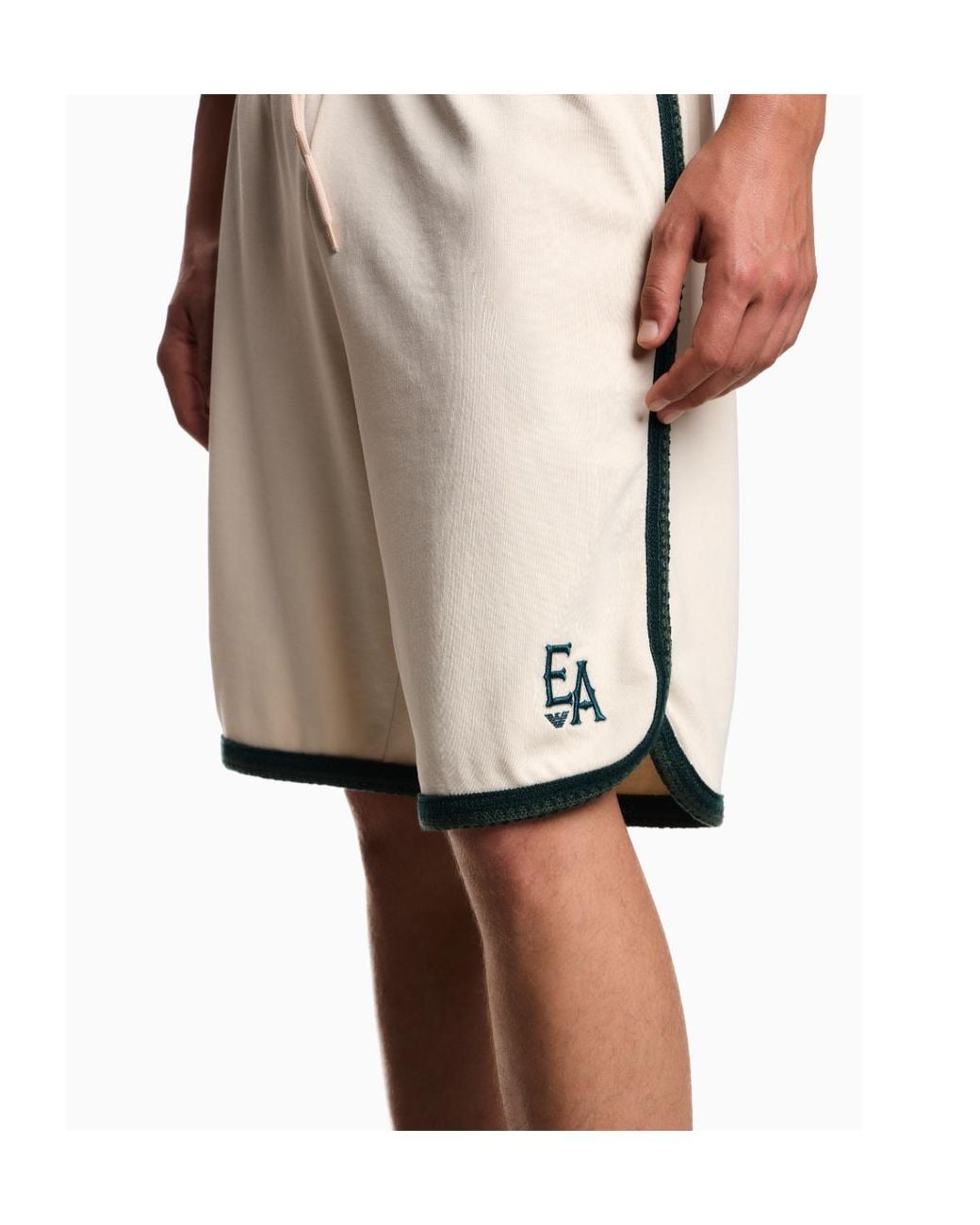 Emporio Armani Natural Embroidered Trim Shorts for men
