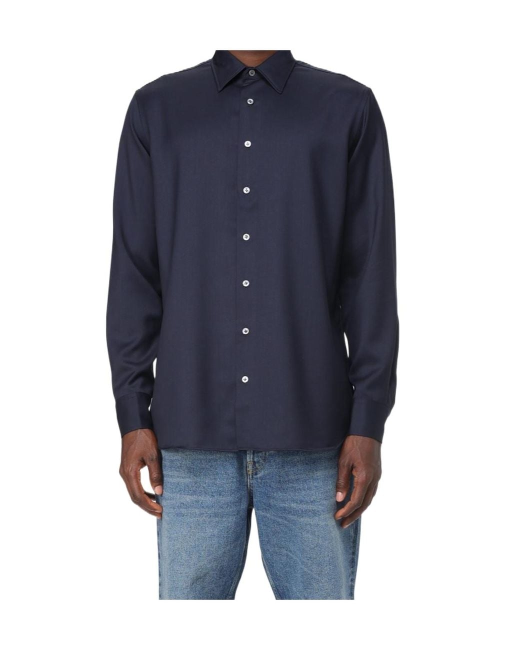Lardini Blue Long-Sleeve Wool Shirt for men